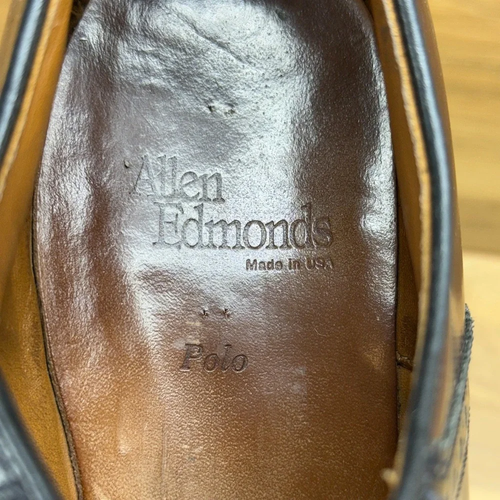 Allen Edmonds Polo Oxfords Shoes Men 11.5 B Burgundy Black Dress Business Money